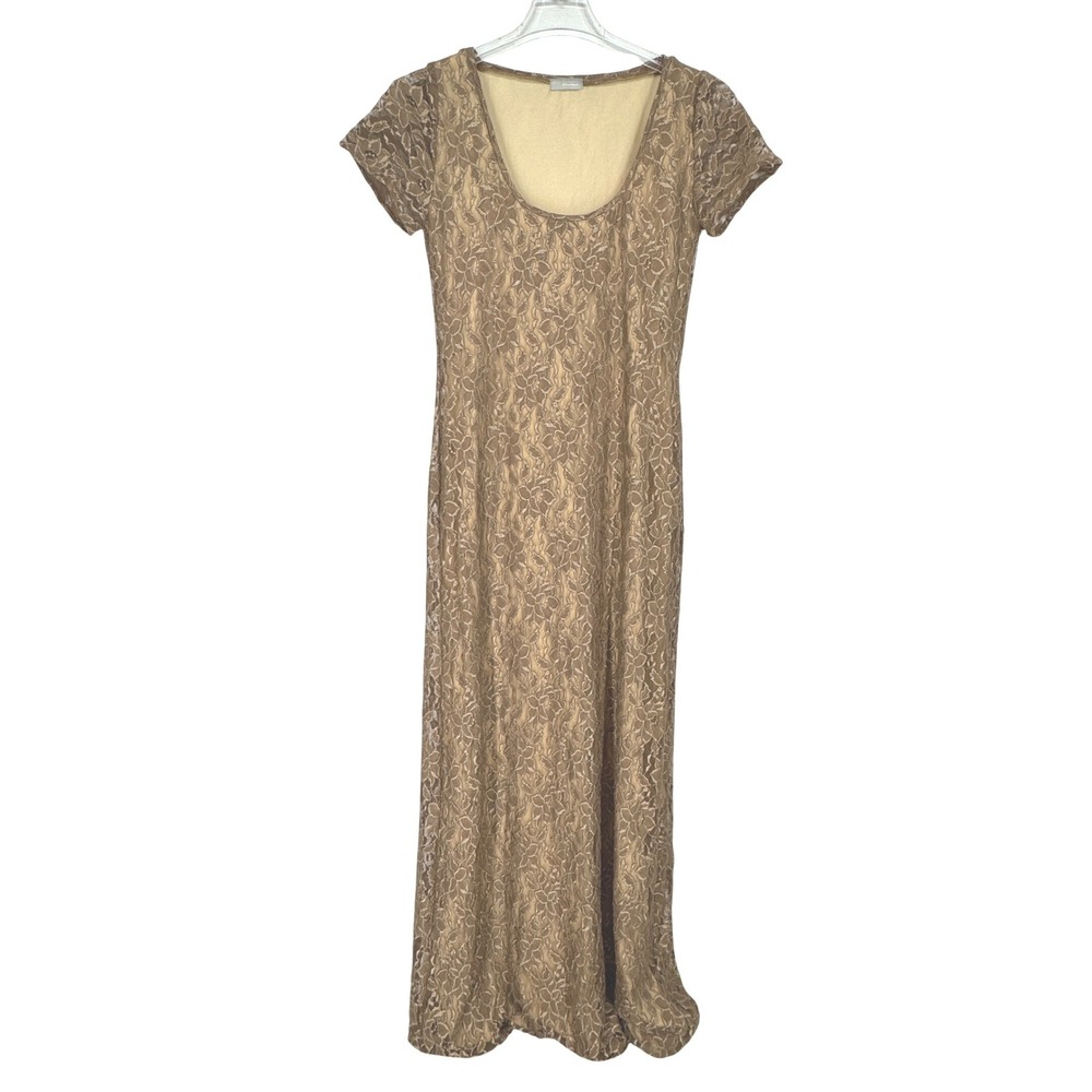 Vintage Womens Floral Lace Overlay Maxi Gown Dress Coquette Feminine Romantic